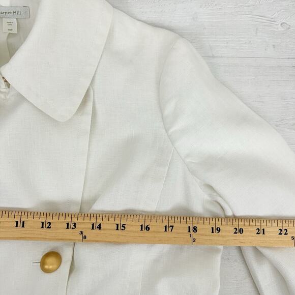 Garnet Hill Linen Cropped Trench Jacket 10 Petite White Preppy Double Breasted - Picture 11 of 15